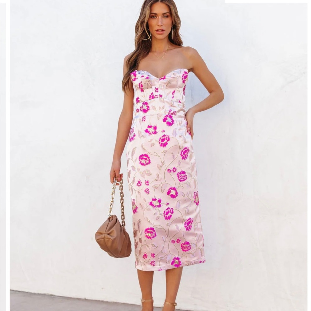 NEW Vici Pink Satin midi dress
